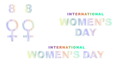 International Womens Day 8th march with transparent background typography including colorful pattern