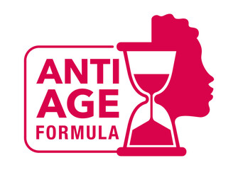 Anti-age formula - woman face and sand clock 
