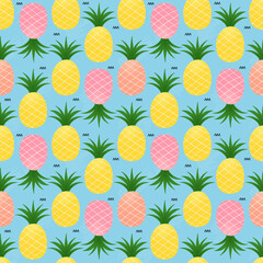 seamless pattern with Pineapple illustration on blue background 