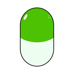 Pill icon. Vector hand drawn traditional cartoon vintage, retro, kawaii character illustration icon. Isolated on white background. Pill icon