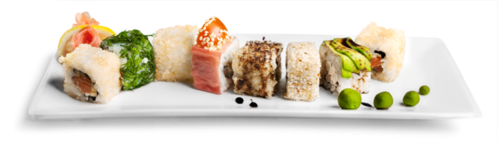Sushi pieces collection, isolated on white background