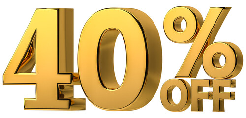 3d golden 40% off discount isolated on transparent background for sale promotion. Number with percent sign. Include png format