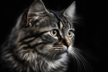 Portrait of a beautiful gray striped cat close up photography made with Generative AI