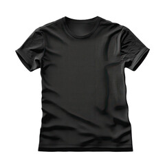 Black t-shirt mockup, male t shirt with short sleeves vector template front view. Blank apparel design for men, casual clothing isolated on transparent background.