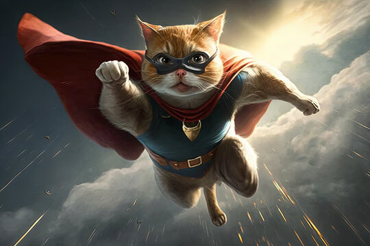 Cat superman concept, AI generated