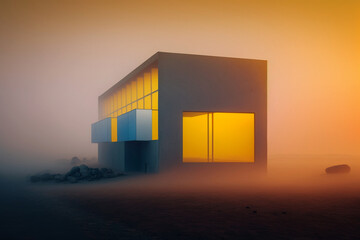Fototapeta premium Small luxury modern house created by generative Modern scandinavian architecture. Minimalistic villa.