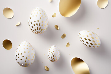 Fototapeta premium Minimalistic easter background. Created by Generative AI. Easter eggs on white background