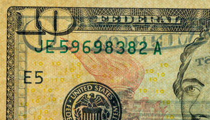 Fototapeta premium details of a genuine American banknote with a face value of 10