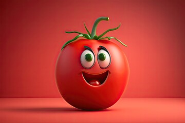 Cute Cartoon Tomato Character with Room for Copy (Created with Generative AI)