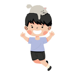 Kid boy happy jumping high in air