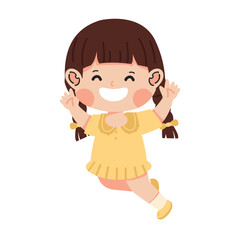 Kid girl happy jumping high in air