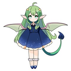 Illustration fairy with wings , green hair