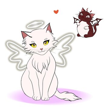 Angel cat with devil cat