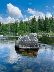 Many stones in the river, river view in the forest