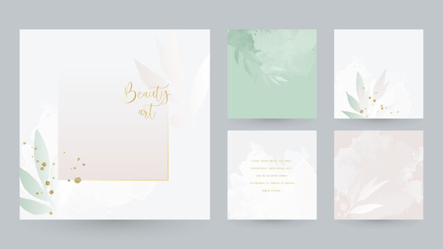 Elegant watercolor floral templates. Pastel background design for wedding invitation, social media post, jewelry, beauty content.