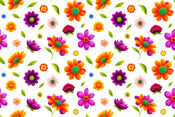 Obraz premium Colorful flowers and leaves - Seamless pattern.