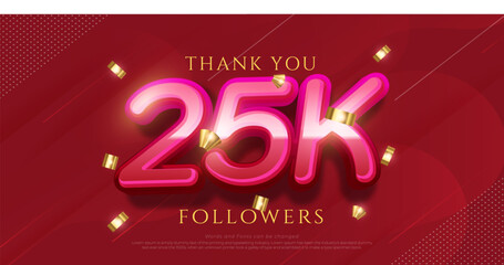 Gradient vector text effect 25k social media followers and subscribers thank you post design
