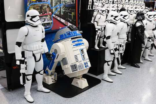 TOKYO, JAPAN - February 12, 2023: A Star Wars display in a branch of the Japanese electrical retailer Yodobashi Camera in a store in Tokyo.