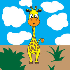 giraffe cartoon with sky background