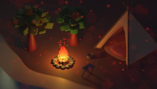 Low poly, cartoon style campfire animation