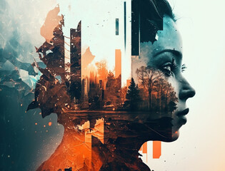 Abstract Double Exposure Collage Style Background - obrazy, fototapety, plakaty