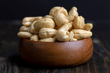 Hard roasted and peeled cashew nuts on the table