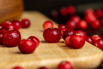 fresh ripe cranberries with drops of pure water