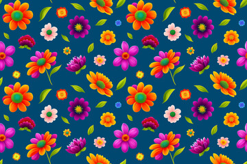 Colorful flowers and leaves - Seamless pattern.