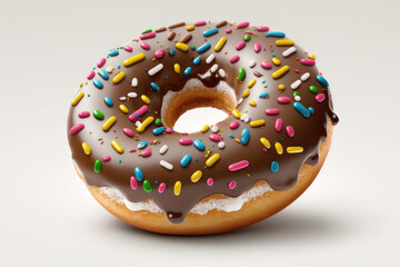 Donut with chocolate icing on a white background. AI generative