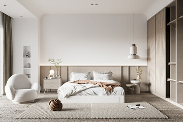 Interior Bedroom Wall Mockup - 3d rendering, 3d illustration