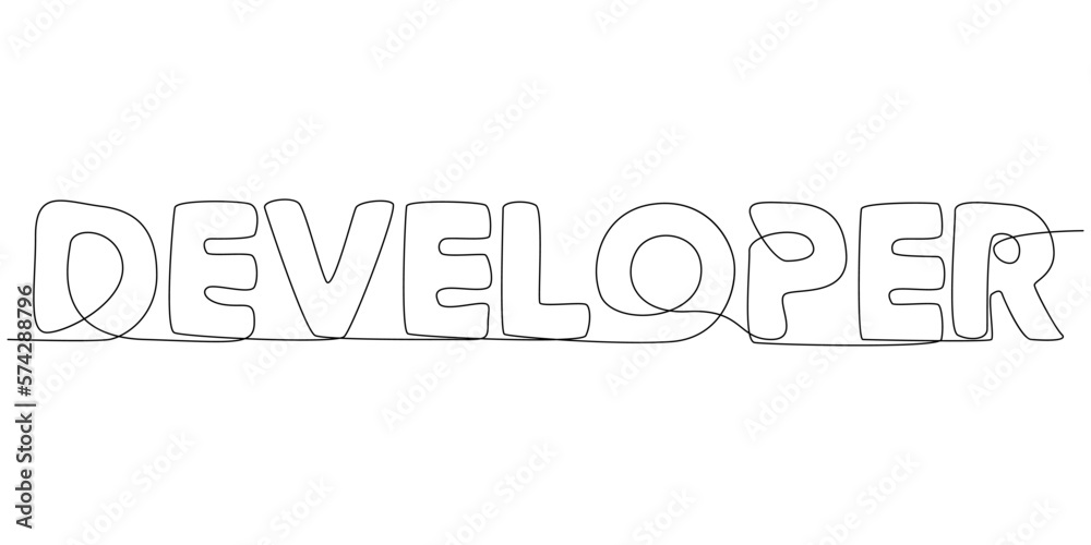 Fototapete one continuous line of developer word. thin line illustration vector concept. contour drawing creati