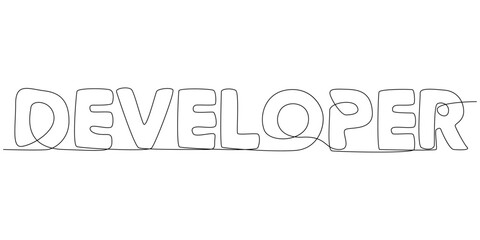 One continuous line of Developer word. Thin Line Illustration vector concept. Contour Drawing Creative ideas.