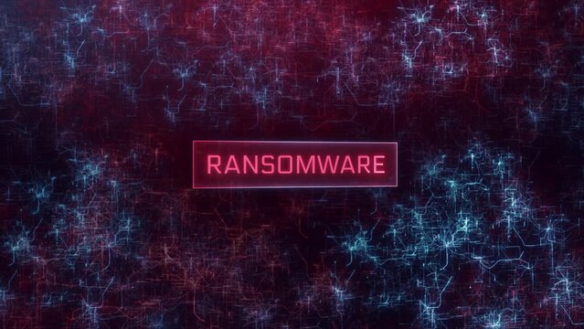 Ransomware concept over dark computer networks background