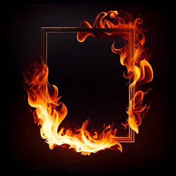 Igniting A Blazing Fire Frame on a Dark Background, Fiery Intensity , A Hot Empty Frame Darkness, A Blaze Red Orange Flame, Hot Burning Photo Frame on a Black Background, Generative AI