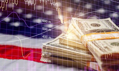 Trading concept, usa flag and dollar money bill