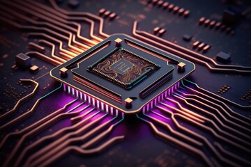 A CPU on a motherboard with connection generated by AI