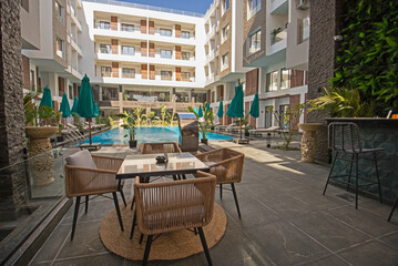 Swimming pool in a luxury tropical hotel resort