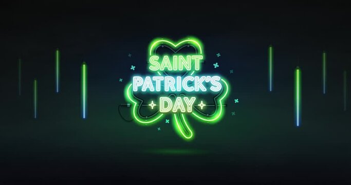 St. Patrick's Day Neon Sign on Dark Green Background