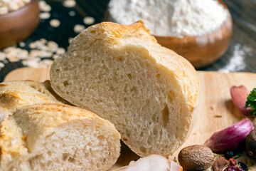 Sliced wheat loaf of fresh bread