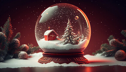 christmas tree in snow glob generative ai - obrazy, fototapety, plakaty