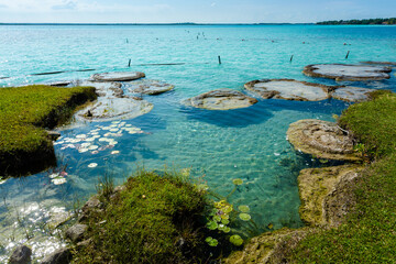Stromatolites lagoon Bacalar Mexico - 574294785