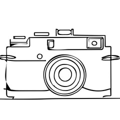 Retro camera in line drawing style. Vector illustration. Abstract.