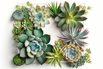 Succulents on a white background on a sheet of paper. AI generative.
