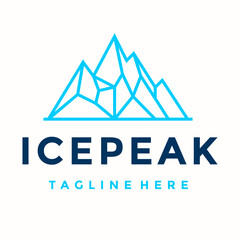 ice peak mount stone adventure, ice peak geometric line art logo template vector.