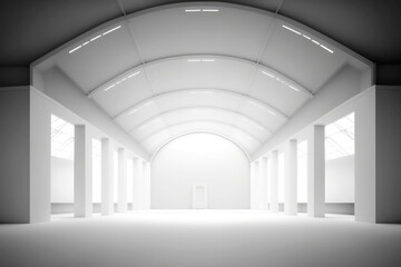 White empty expo space template for product and business presentation. Created with Generative AI technology.