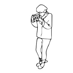 A photographer with his camera taking pictures in line drawing style. Vector illustration. Abstract. Minimalism.