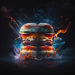 Burger in flames