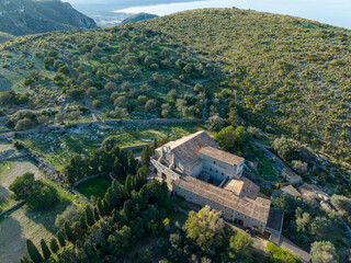 Aerial view, Spain, Balearic Islands, Mallorca, Ermita de Betlem, Parc Natural Peninsula de Llevant, near Artà