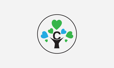 Heart sign tree. Heart symbol tree circle. Love tree logo symbol and happiness sign icon vector. Healthy heart logo and Valentine love