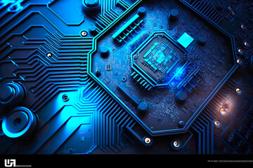 AI. Circuit board. Technology background. Central Computer Processors CPU concept. Motherboard digital chip. Generative AI.